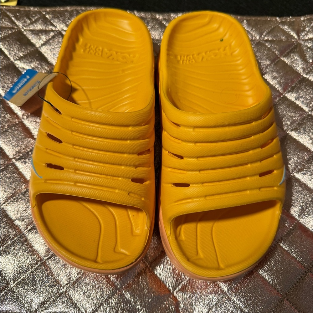 Hoka Yellow Sandals with Open-Toe Design